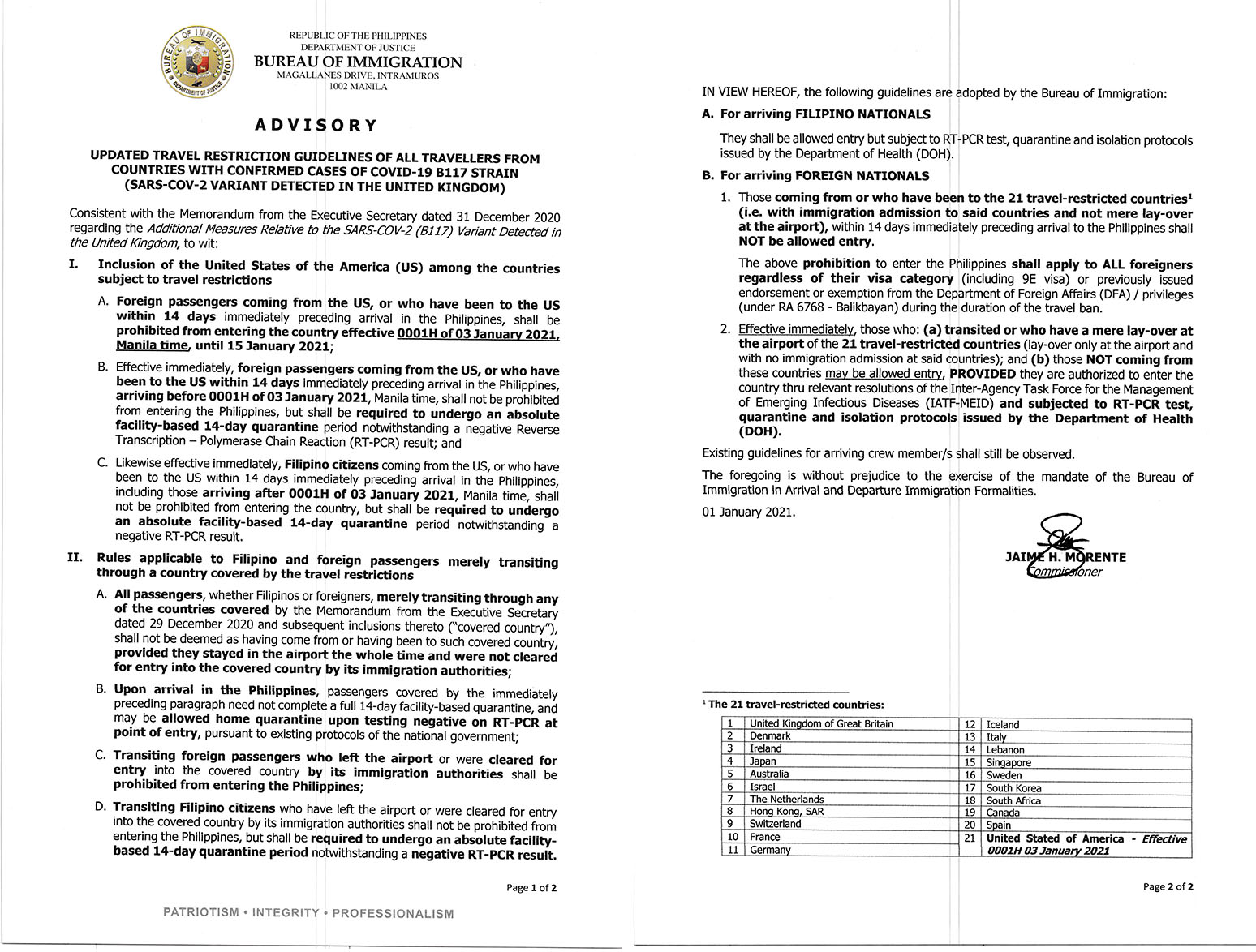 BI Advisory on Updated Travel Restriction Guidelines 1