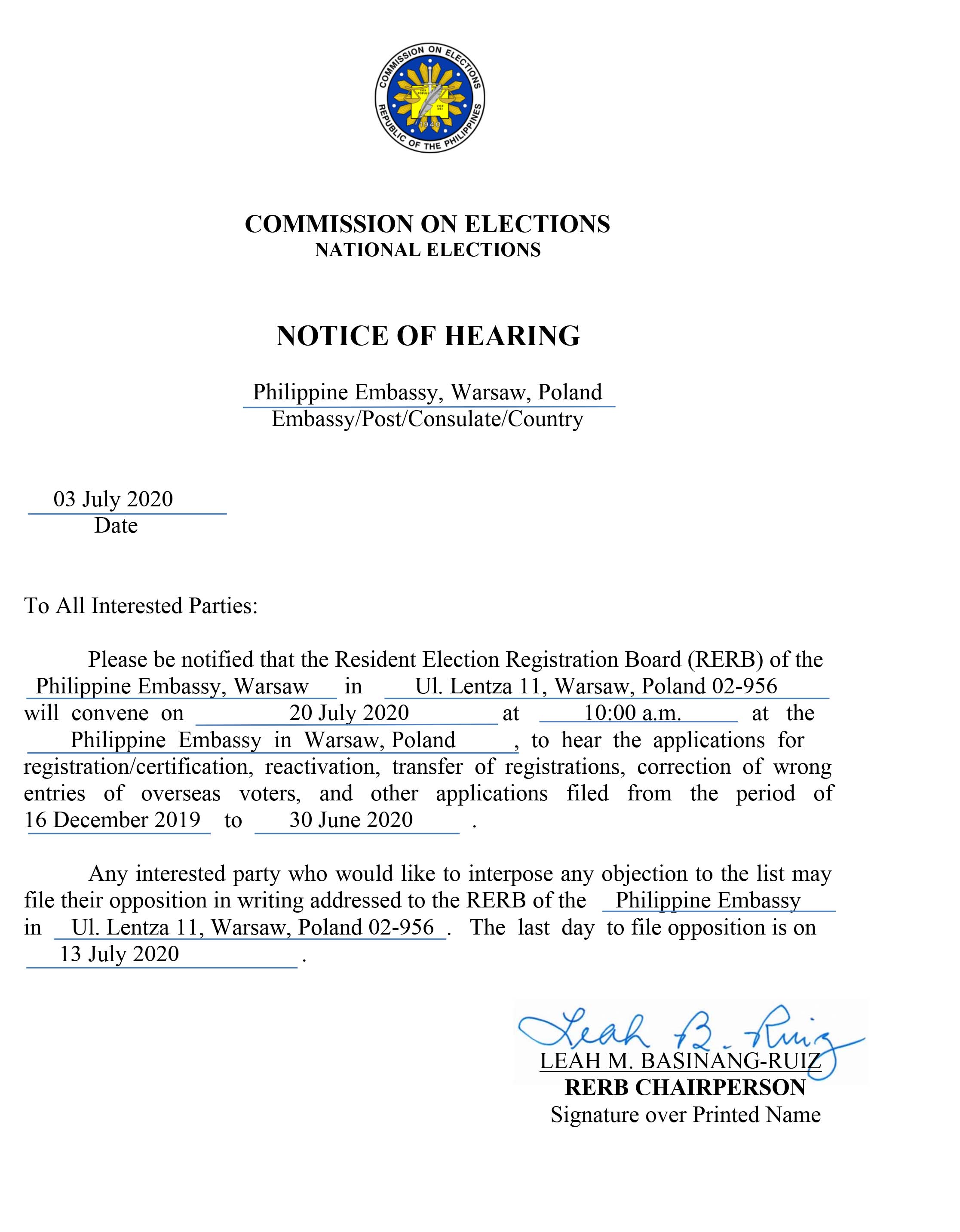 Notice of Hearing