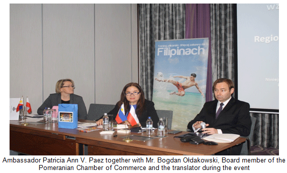 Ambassador Patricia Ann V. Paez together with Mr. Bogdan Ołdakowski, Board member of the Pomeranian Chamber of Commerce and the translator during the event