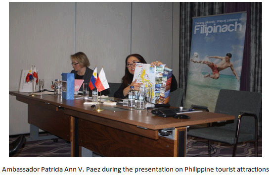 Ambassador Patricia Ann V. Paez during the presentation on Philippine tourist attractions